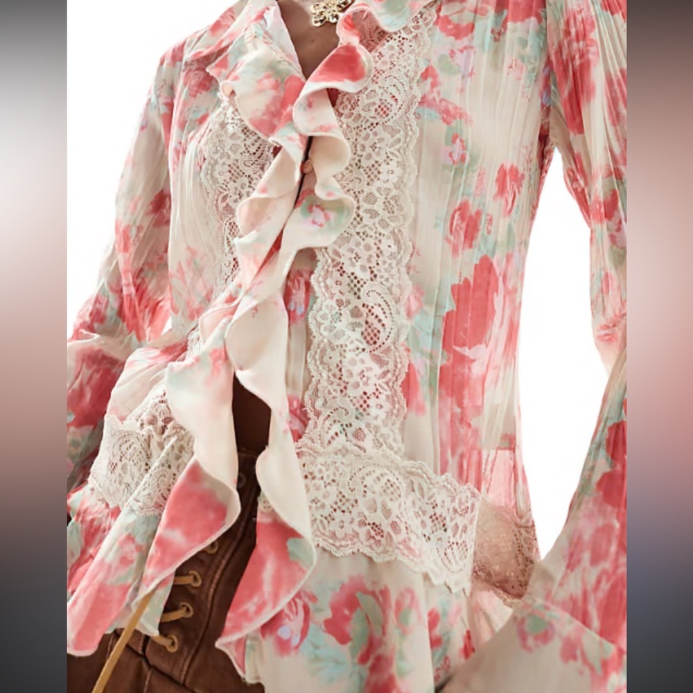 Free People Floral Ruffle Blouse